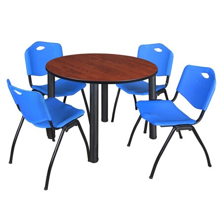 Kee Kee Round Table & Chair Set, Wood, Metal, Plastic Top, Cherry TB48RNDCHBPBK47BE